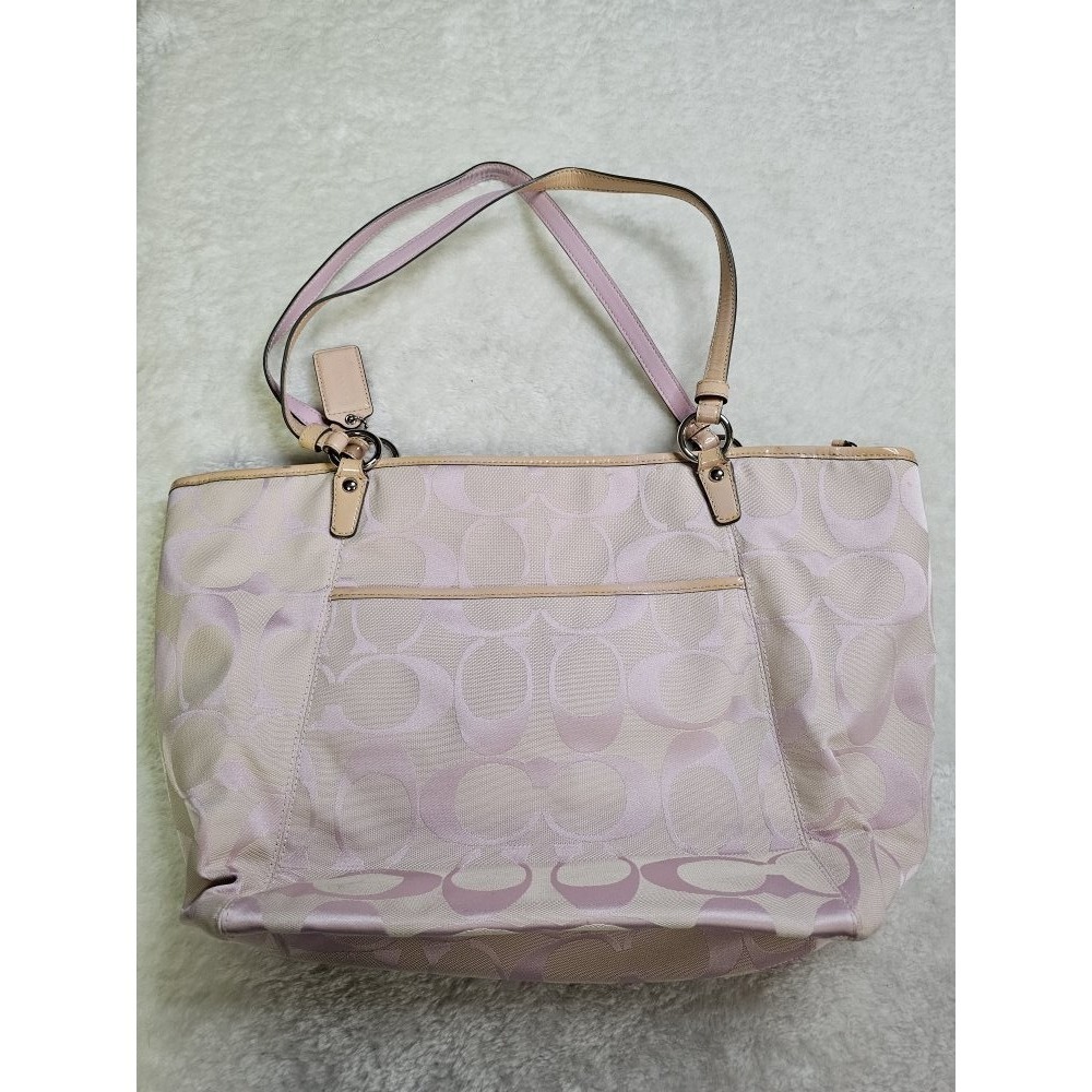 Vintage Pink Coach Signature Optic Leah Shoulder Tote Bag - Picture 3 of 14